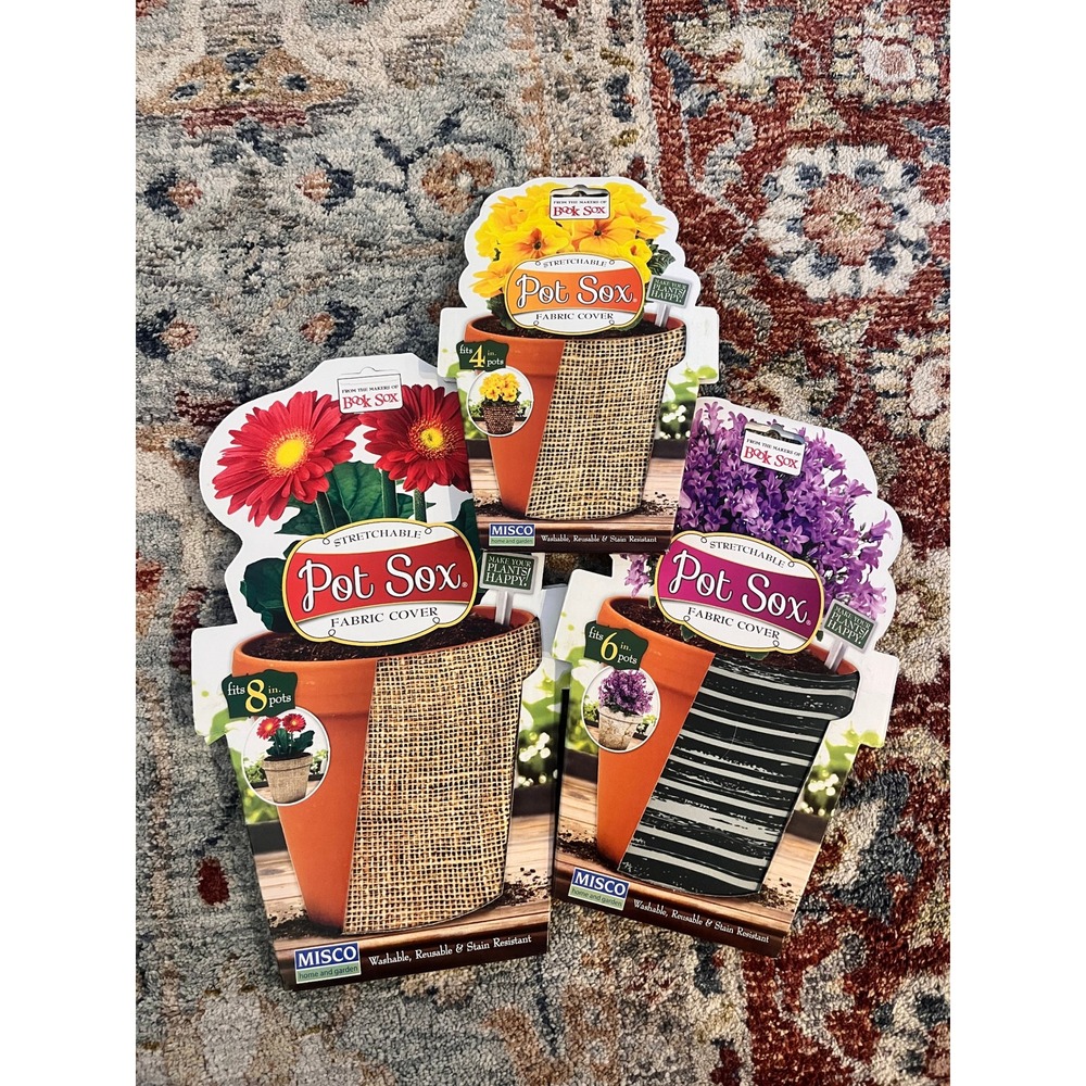 Misco Pot Sox Stretchable Fabric Flower Pot Covers Bundle 4in 6in 8in 3 Pack